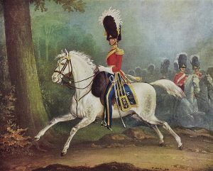 Painting of Lord Arthur Hill on a white horse in military uniform outside