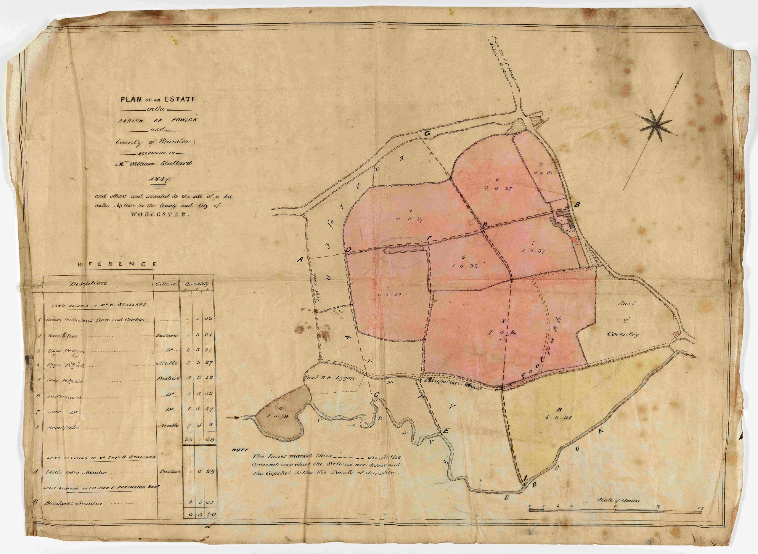 Map with Powick estate marked in pink