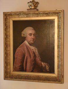 Framed painting of Edwin Sandys wearing a pink coat and white wig
