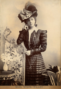 A black and white portrait of Vesta Tilley.