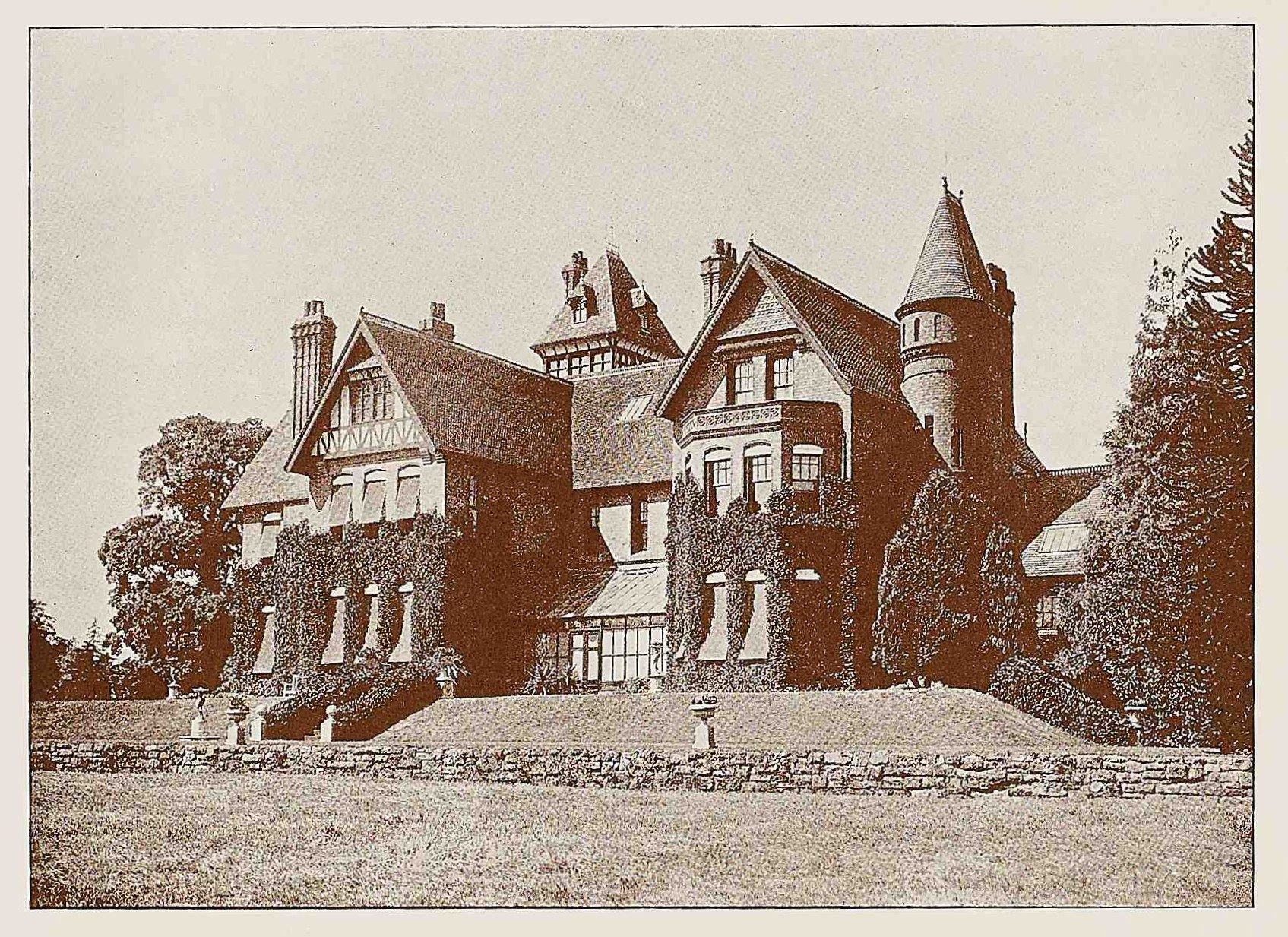 Photograph of a paper document of a photograph of Brockencote Hall Estate near Chaddesley Corbett, Worcestershire dated to 1914