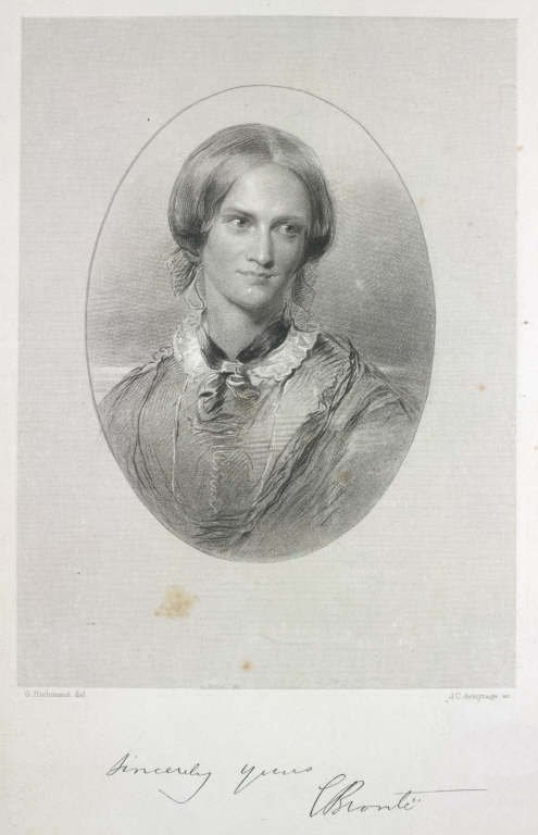 Digitised image of engraving of Portrait of celebrated writer Charlotte Brontë.